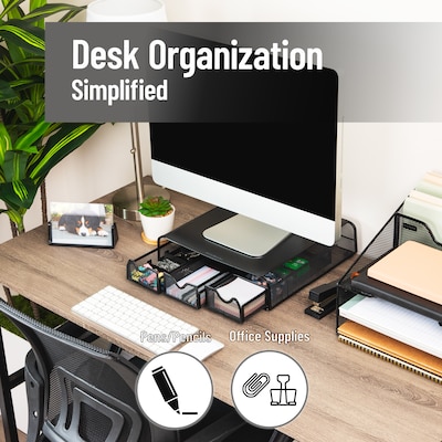 Mind Reader Ventilated Monitor Stand, Metal, Black (MONMESH-BLK)