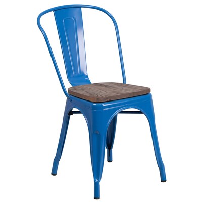 Flash Furniture Luke Contemporary Metal/Wood Stackable Dining Chair, Blue, 4/Pack (4CH31230BLW)