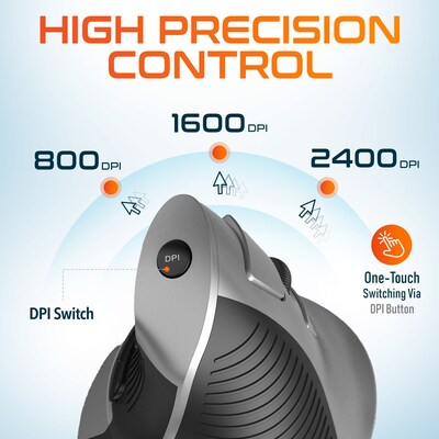 Delton S22 Wireless Ergonomic Vertical Optical Mouse, Gray/Black (DMERGS22-WB)