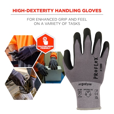 Ergodyne ProFlex 7000 Nitrile Coated Gloves, Microfoam Palm, ANSI Level 5 Abrasion Resistance, Gray, Large, 1 Pair (10374)