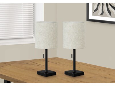 Monarch Specialties Inc. Incandescent Table Lamp, Matte Black/Beige, 2/Set (I 9650)