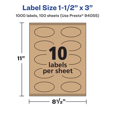 Avery Laser/Inkjet Oval Multipurpose Labels, 1.5" x 3", Kraft Brown, 1000 Labels/Box ( 94055)