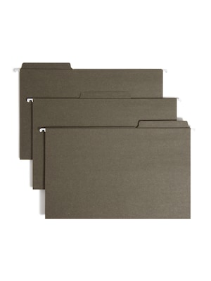 Smead FasTab Recycled Hanging File Folder, 3-Tab Tab, Legal Size, Standard Green, 20/Box (64137)