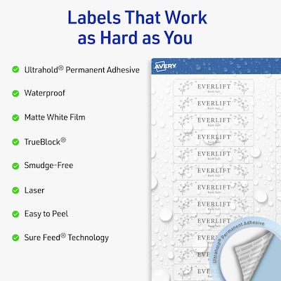 Avery Waterproof Rectangle Laser Multipurpose Labels, 5/8 x 3, White, 320/Pack (19479399228)