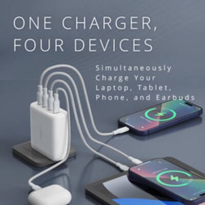 Kensington 140W USB-C GaN 4-Port Charger for Laptops & Mobile Devices, White (K38102NA)