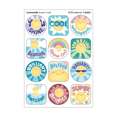 Trend Enterprises SUN-sational Lemonade Scent Scratch n Sniff Stinky Stickers, Multicolored, 48/Pack, 6/Packs/Bundle