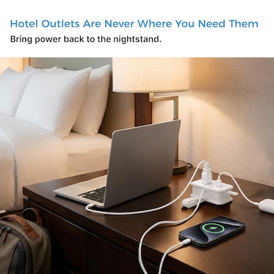 Uncaged Ergonomics Travel Power Strip with USB-C, 3 AC, 2 USB-C (20W), 1 USB-A, 3.4 ft Cord, White