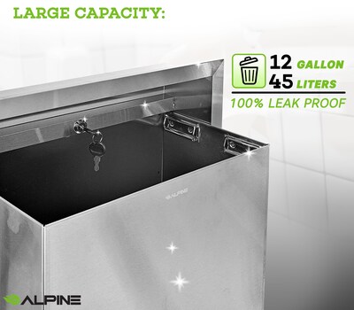 Alpine Industries Metal Indoor Trash Can, 12 Gallon, Stainless Steel (493)