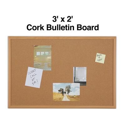 Staples Standard Cork Bulletin Board, Oak Finish Frame, 3W x 2H