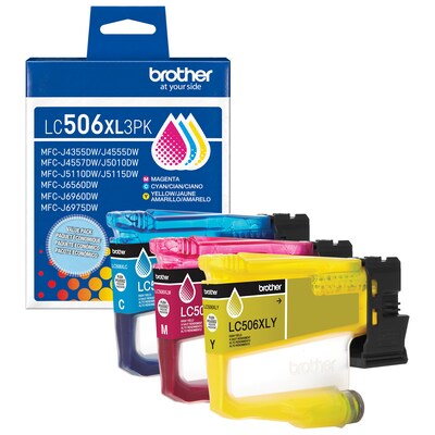 Brother LC506XL Cyan/Magenta/Yellow High Yield Ink Cartridge, 3/Pack (LC506XL3PKS)