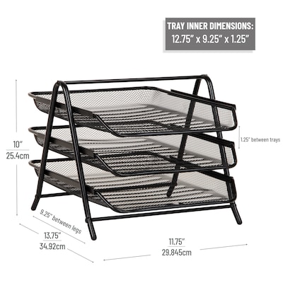 Mind Reader Metal 3-Tier Stackable Paper Desk Tray Organizer, Black, 2/Pack (3TPAP2PK-BLK)