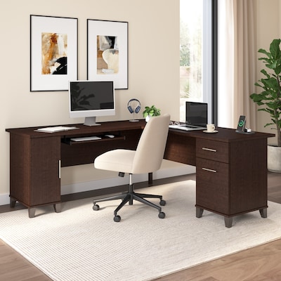 Bush Home Somerset 72 W L Shaped Office Desk with Storage, Mocha Cherry (WC81810K)