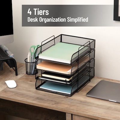 Mind Reader Metal Front Loading Stackable Letter Tray, Letter/Legal Size, Black (BSTACK4-PNK)