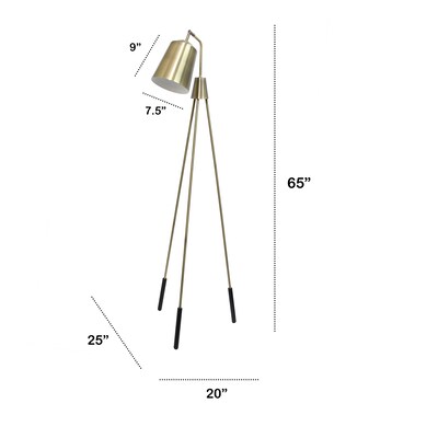 Lalia Home Industrial Light Tripod Floor Lamp with Interior White Spotlight, Antique Brass (LHF-5016-AB)