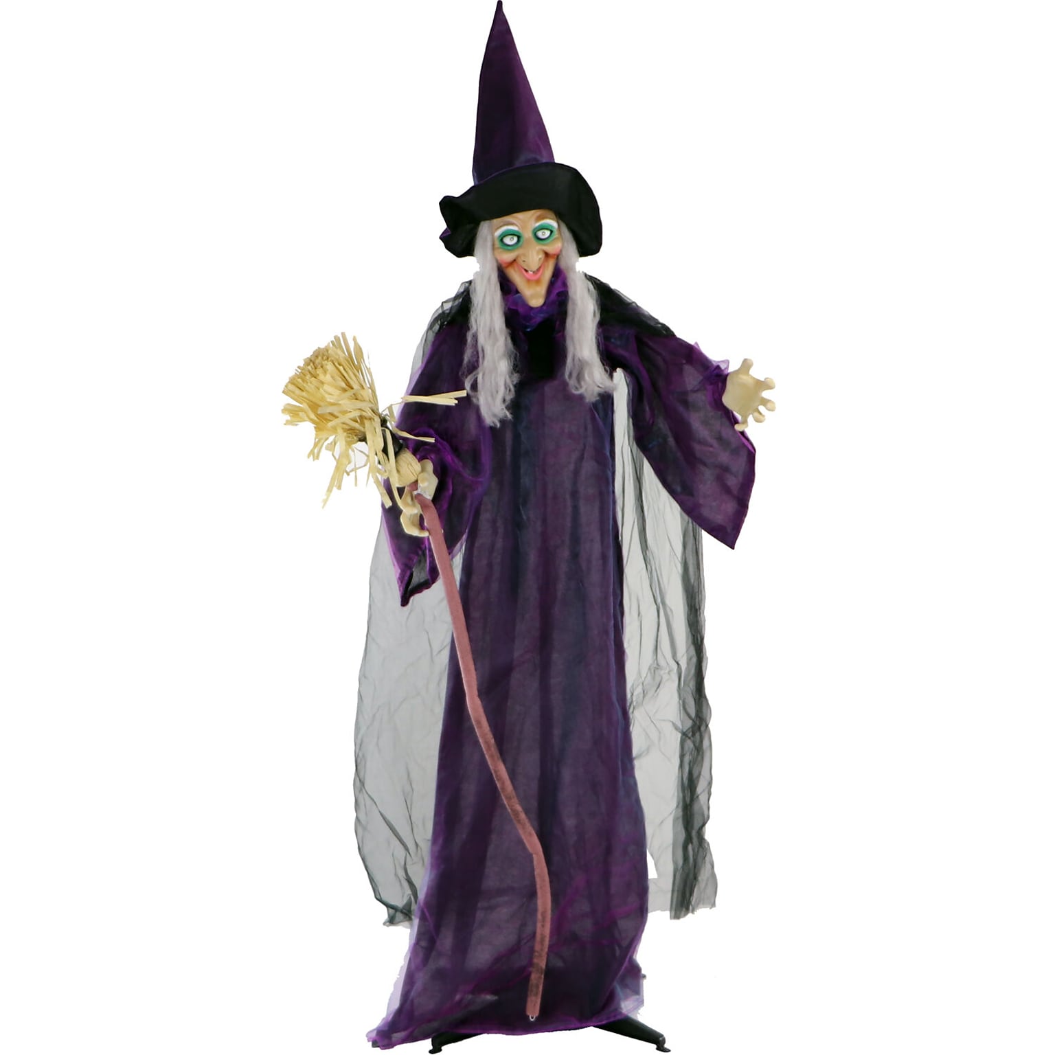 Haunted Hill Farm Life-Size Animatronic Witch with Broomstick (HHWITCH-5FLSA)