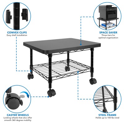 Mount-It! 2-Shelf Laminate/Steel Mobile Printer Stand with Dual Wheel Casters, Black (MI-7857)