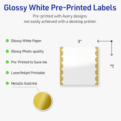 Avery Laser/Inkjet Square Multipurpose Labels, 3 x 3, White, 60/Pack (S00-DK2)