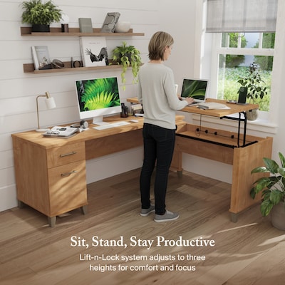 Bush Furniture Somerset 72"W 3 Position Sit to Stand L Shaped Desk, Maple Cross (SET014MC)
