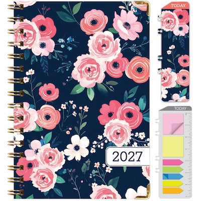 2027 Excello Brands 6 x 8 Weekly & Monthly Standard Planner, Paperboard Cover, Navy Floral (FSHN-CY27-58-84)