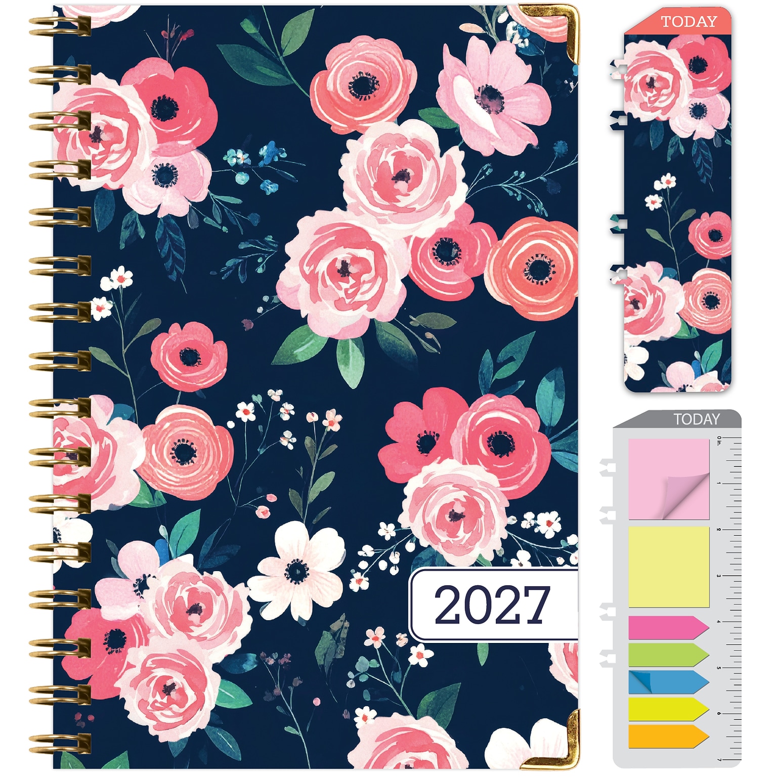 2027 Excello Brands 6 x 8 Weekly & Monthly Standard Planner, Paperboard Cover, Navy Floral (FSHN-CY27-58-84)