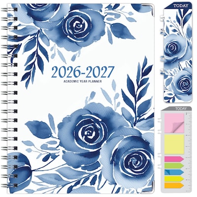 2026-2027 Excello Brands 8.5 x 11 Academic Weekly & Monthly Planner, Paperboard Cover, Blue Bloom (FSHN-AY26-8511-02)