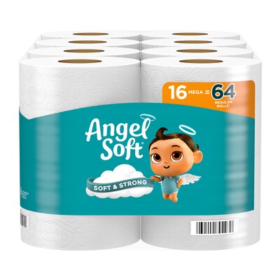 Angel Soft & Strong Mega Toilet Paper, 2-ply, White, 320 Sheets/Roll, 16 Rolls/Case (79423/02/01)