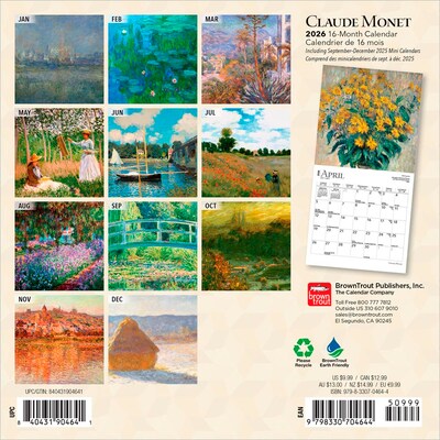 2026 BrownTrout Claude Monet 7 x 7 Monthly Wall Calendar (9798330704644)