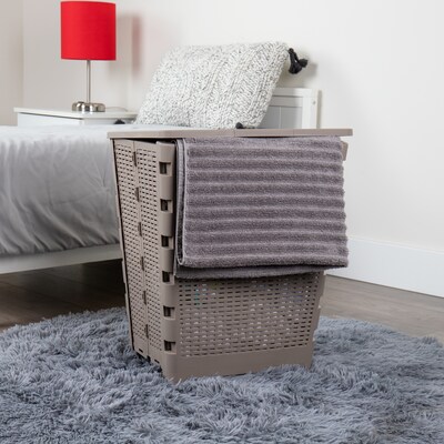 Mind Reader Foldable Plastic Laundry Hamper with Lid, Brown Metallic (FOLHAMP61-BRNM)