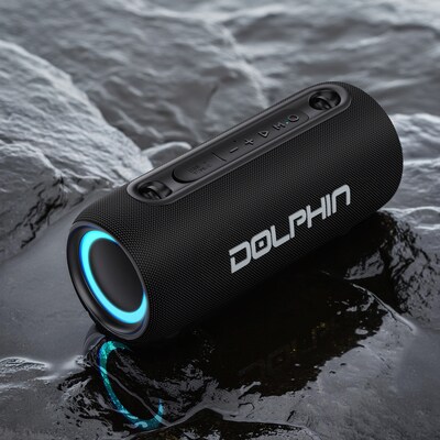 Dolphin Audio Wireless Bluetooth Portable Speaker with RGB Lights & Shoulder Strap, Water Resistant, Black (LX-30)