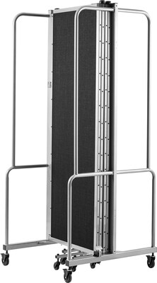 National Public Seating Robo Series 5-Panel Folding Mobile Room Divider, 72"H x 118"W, Black Fabric (RDG6-5PT10)