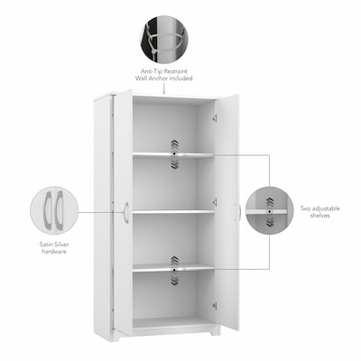 Bush Furniture Cabot 61"H Tall Storage Cabinet with 4 Shelves, White (WC31999)