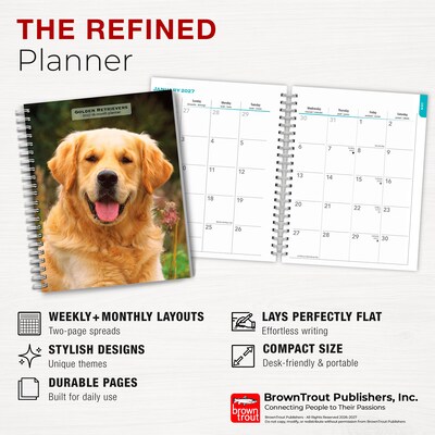 2027 BrownTrout Golden Retrievers 6.5" x 7.8" Calendar Year Weekly Standard Planner, Multicolor (9798330709502)