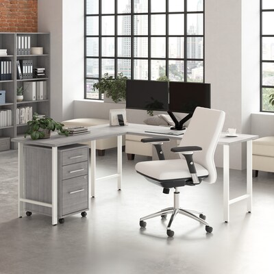 Bush Business Furniture Hustle 72W L Shaped Computer Desk with 3 Drawer Mobile File Cabinet, Platin
