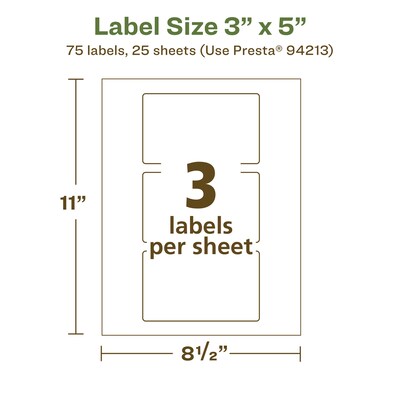 Avery EcoFriendly Laser/Inkjet Rectangle Multipurpose Labels, 3" x 5", White, 75/Pack (94213)