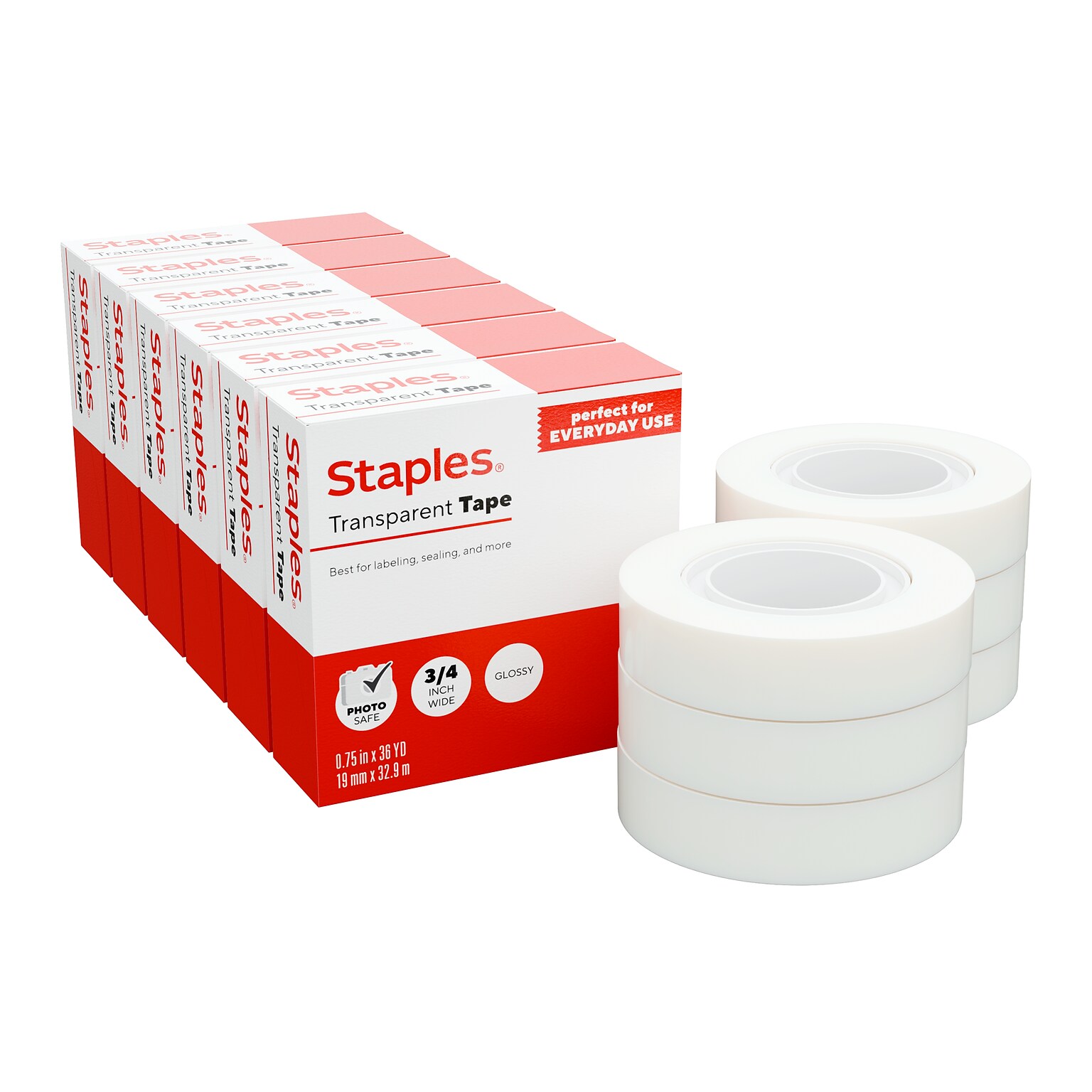 Staples Transparent Tape Refill, 3/4 x 36 yds., 6 Rolls/Pack (ST62854)