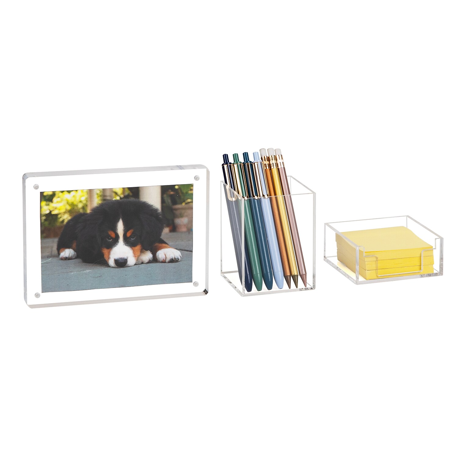 Mind Reader Plastic Desk Organizer Set,  Clear, 3 Pieces (DESK3PAC-CLR)