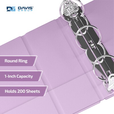 Davis Group, 1", 8.5" x 11", Round Ring View Binder, Pastel Color, Lavender, 6/Pack (7411-13-06)