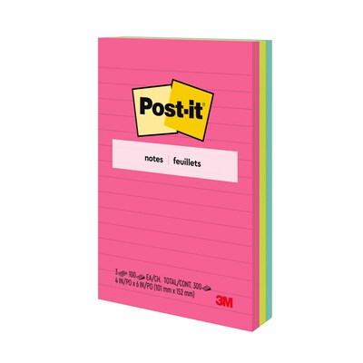 Post-it Notes, 4" x 6", Poptimistic Collection, Lined, 100 Sheets/Pad, 3 Pads/Pack (660-3AN)