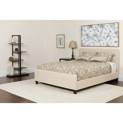 Flash Furniture Tribeca Tufted Upholstered Platform Bed in Beige Fabric with Pocket Spring Mattress, King (HGBM20)