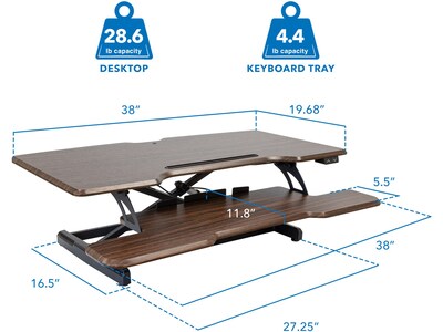 Mount-It! 38"W Electric Rectangular Adjustable Standing Desk Converter, Dark Walnut (MI-8011)