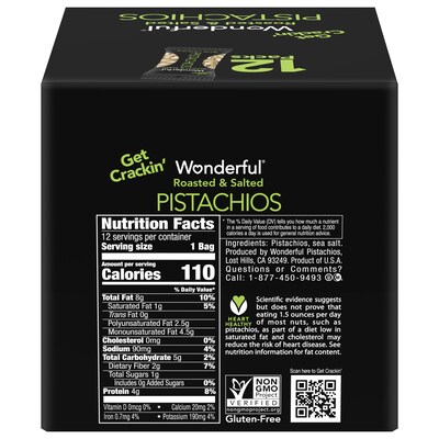 Wonderful Pistachios Roasted & Salted, In Shell, 1.25 oz., 12 Bags/Box (PAR91345)