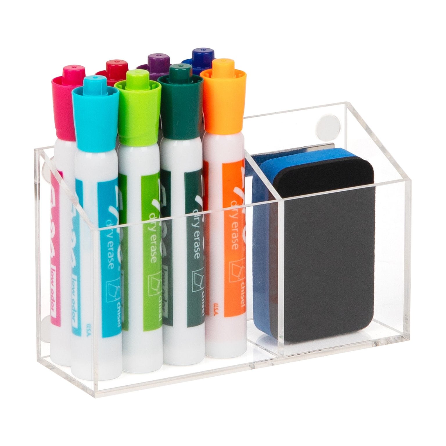 Mind Reader 2-Compartment Dry Erase Marker and Eraser Holder, Clear (WBORG-CLR )