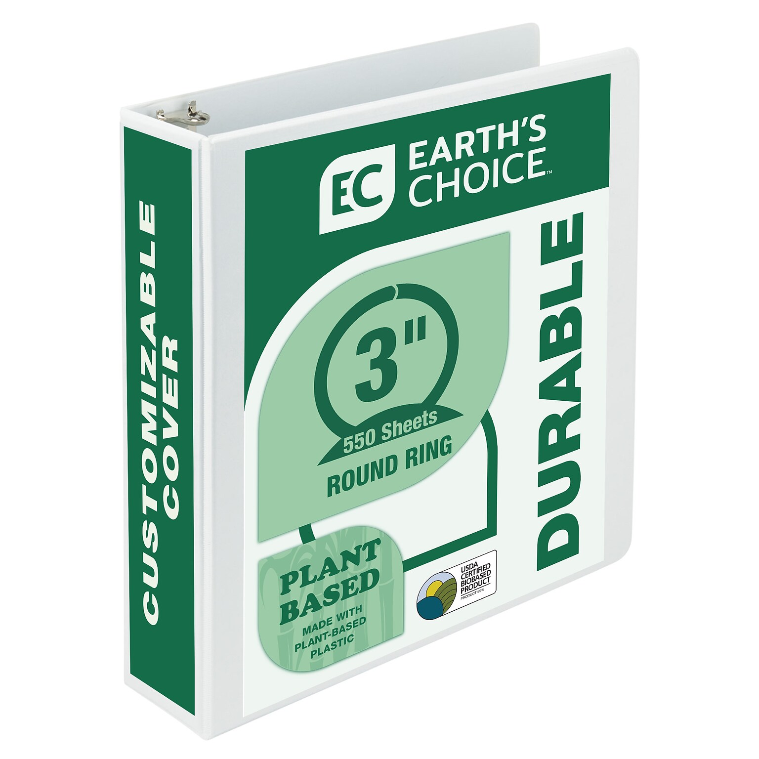 Samsill Earths Choice Plant-Based Durable 3 View Binder, 3-Ring , Made in USA, White (18987)