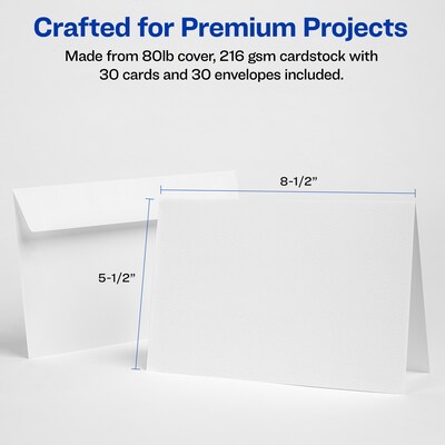 Avery Half-Fold Greeting Cards with Envelopes, 5.5 x 8.5, Matte White, Inkjet, 30/Pack (08316)