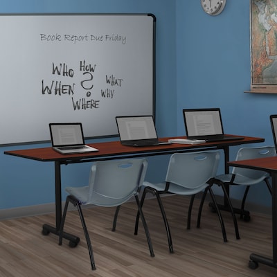 Regency Kobe 84 Flip Top Mobile Training Table- Cherry & 3 M Stack Chairs- Grey
