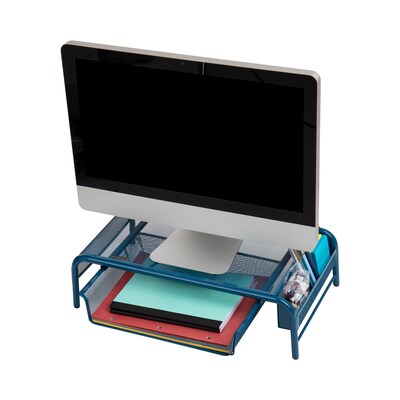 Mind Reader Monitor Stand with Paper Tray, Metal, Turquoise (MESHMONSTA-TUR)