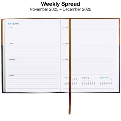 2026 Global Printed Products 8" x 10" Calendar Year Weekly & Monthly Planner, Faux Leather Cover, Black/Brown (NRY26-PKT810-BN)
