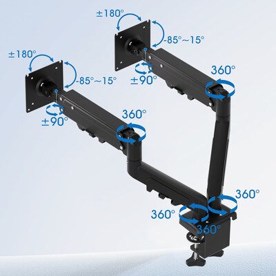FlexiSpot MA1 Adjustable Dual Arms, Up to 32" Monitors, Black (MA1B-D-DP)