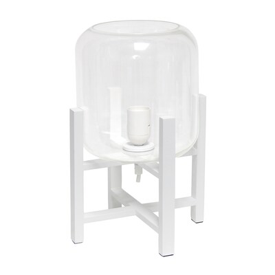Simple Designs White Wood Mounted Table Lamp with Clear Glass Cylinder Shade (LT1068-WHT)