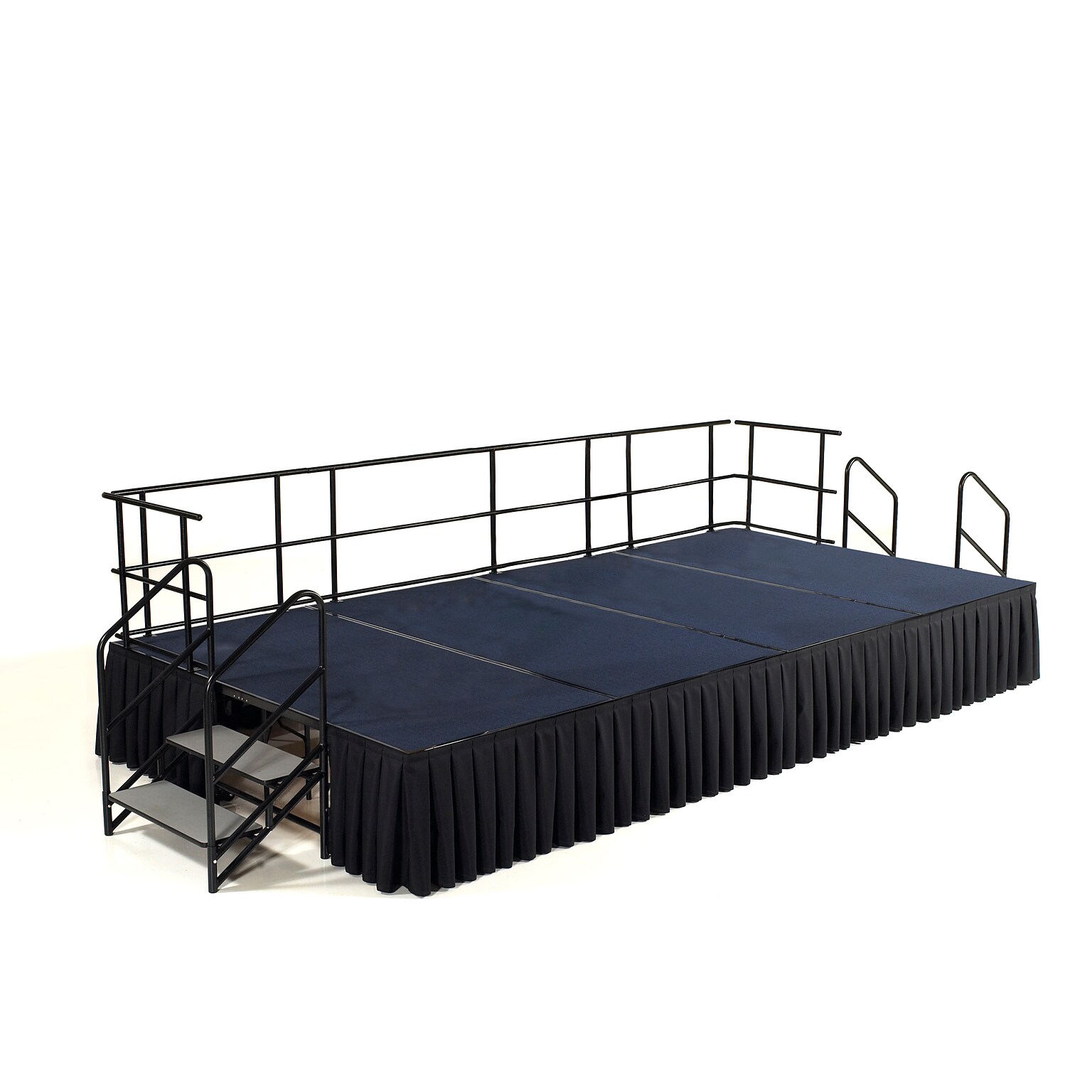 NPS 24H Stage Package, 8 x 16, Box Pleat Black Skirting, Blue Carpet (SG482404C04SB10)